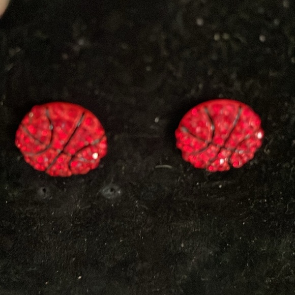 0.5” round red druzy filled basketball stud earrings - Picture 3 of 16